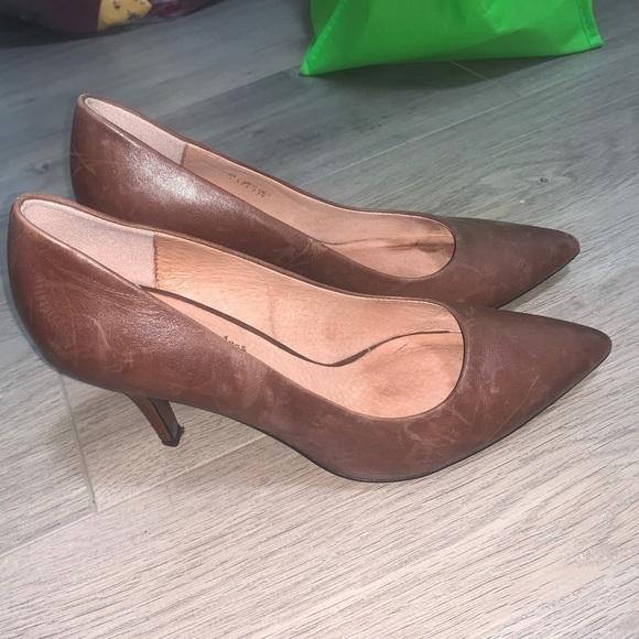 5TH AVENUE Pump High Brown Leather Heels size 38 Pointed Sandals - Picture 5 of 8